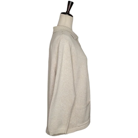 Yarnworks Cream Heathered Zip-Up Cardigan Sweater Size L - Picture 3 of 8